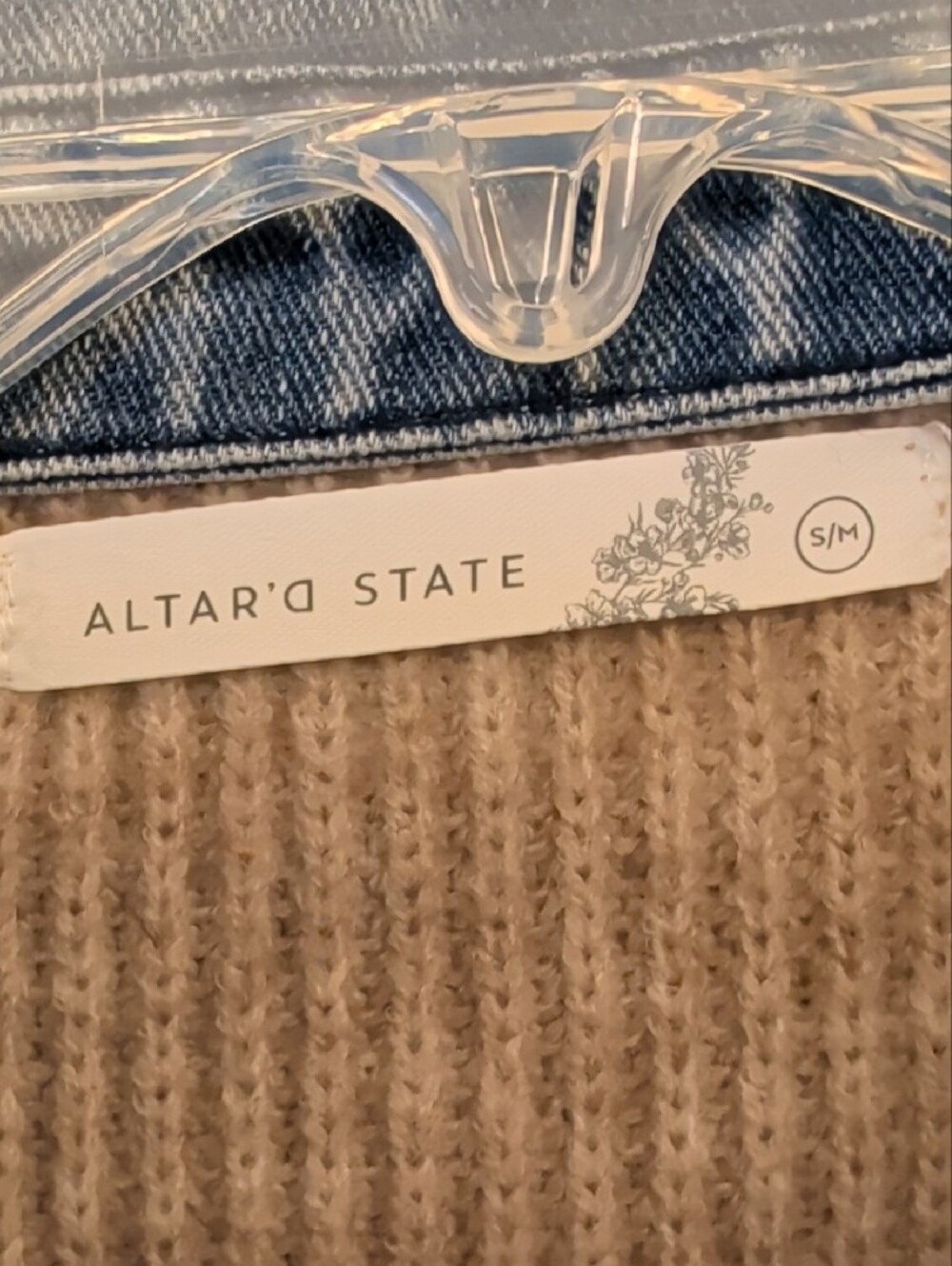 Altar'd State Wilma Cable Knit Denim Shacket | Taupe & Denim | S/M - Picture 6 of 8